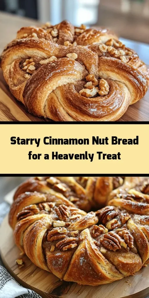 Indulge in the heavenly flavors of Starry Cinnamon Nut Bread! This delightful recipe combines all-purpose flour, warm milk, and a hint of cinnamon to create the perfect dough. Layer in a delicious walnut or pecan filling and twist into a stunning star shape for a show-stopping presentation. Ideal for sharing at brunch or enjoying as a cozy snack, this bread is sure to impress. Easy to make and perfectly warm, your taste buds will thank you!
