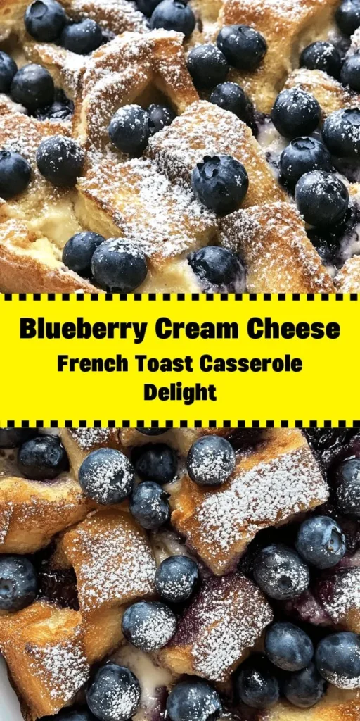 Indulge in the delightful flavors of Blueberry Cream Cheese French Toast Casserole! This scrumptious dish features soft brioche or challah bread layered with a creamy blueberry cream cheese mixture, soaked in a rich custard blend and baked to perfection. Perfect for brunch or a special breakfast, it’s easy to prepare and great for feeding a crowd. Top with powdered sugar and extra blueberries for a stunning finish. Treat yourself to a berry delicious morning!