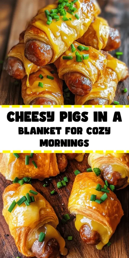 Start your day the cozy way with these Pigs in a Blanket! These easy-to-make bites feature savory breakfast sausages wrapped in flaky crescent roll dough, layered with a zesty Dijon and maple syrup mix, and topped with melted cheddar cheese. Perfect for brunch or a quick snack, they can be on your table in just 30 minutes. Garnish with fresh chives and serve warm for a delightful treat everyone will love! Enjoy with your favorite dipping sauce.
