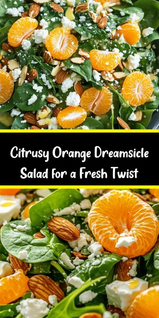 Brighten your day with this refreshing Orange Dreamsicle Salad! Bursting with flavor, this vibrant mix of mixed greens, juicy oranges, and fresh mint makes for a perfect summer dish. Drizzled with a creamy yogurt dressing and topped with crunchy almonds and savory feta, it’s not only delicious but also visually stunning. Ideal for a light lunch or as a fruity side at your next gathering. Try it today for a taste of sunshine on your plate!