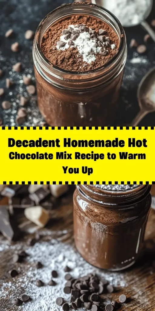 Warm up with this decadent homemade hot chocolate mix that's perfect for cozy nights! Made with unsweetened cocoa powder, powdered sugar, and chocolate chips, it's rich and sweet. Just combine the dry ingredients, add some optional spice for a kick, and store it in a jar. When you're ready for a treat, mix 1/4 cup of this mix with hot water or milk. Enjoy the ultimate comfort in a cup with every sip!