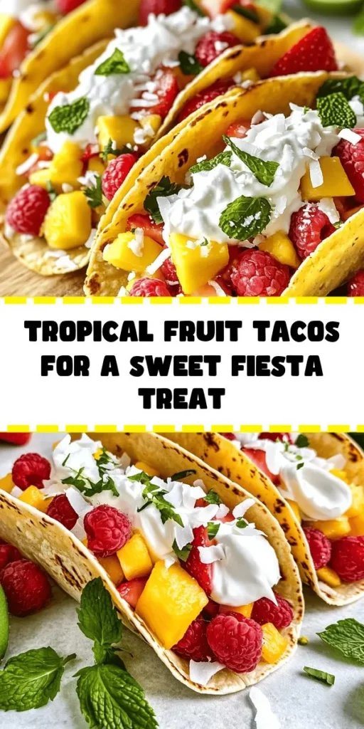 Get ready for a delicious twist on taco night with these Fruity Fiesta Tacos! Bursting with fresh, vibrant flavors from pineapple, strawberries, mango, and raspberries, these sweet treats are a perfect dessert or snack. Drizzled with a creamy honey-lime sauce and topped with coconut flakes and mint, they are as beautiful as they are tasty. Quick to prepare in just 15 minutes, these fruity tacos are sure to impress at any gathering!