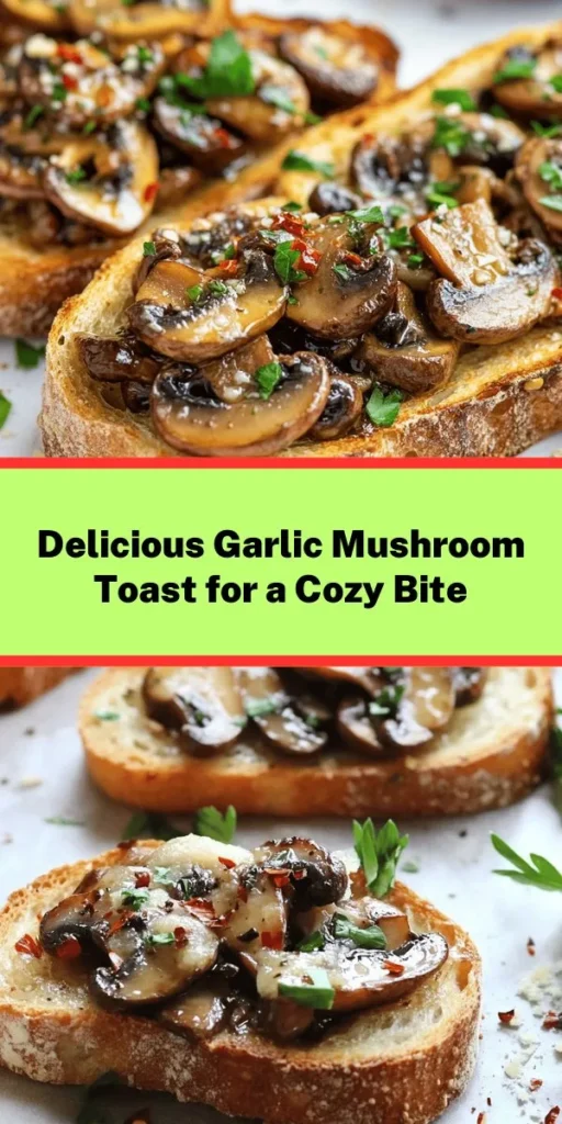 Elevate your snack game with this savory garlic mushroom toast! Perfect for a quick appetizer or a delightful brunch, this recipe features sautéed mushrooms mixed with garlic, thyme, and a hint of spice, all topped on crusty bread and finished with melted Parmesan. Drizzle with balsamic reduction for an extra touch of flavor. Super easy to make in just 25 minutes - get ready to impress your guests or treat yourself!