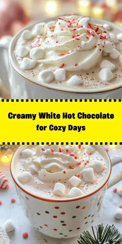 Indulge in the ultimate comfort drink with this Velvety White Hot Chocolate Delight! Perfect for chilly nights, this rich and creamy recipe combines whole milk, heavy cream, and luscious white chocolate for a deliciously smooth experience. Simply heat, stir in vanilla and a pinch of salt, then top with whipped cream and your choice of garnishes like crushed peppermint or mini marshmallows. A delightful treat that's ready in just 20 minutes, this beverage is sure to bring warmth and joy!