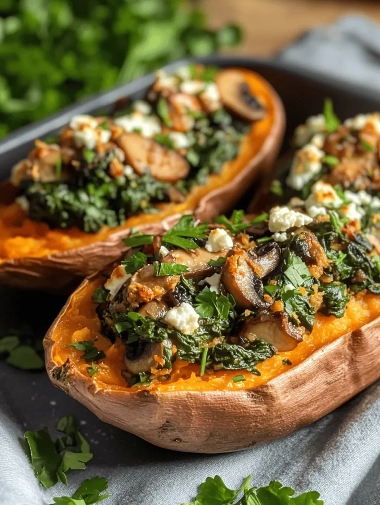 Sweet potatoes have surged in popularity in recent years, emerging as a staple in many households focused on healthy eating. Renowned for their vibrant orange hue and naturally sweet flavor, these tubers have become a favorite among health enthusiasts, nutritionists, and foodies alike. Their versatility allows them to shine in both sweet and savory dishes, making them a fantastic base for a multitude of meals. In this recipe, we will explore a delightful twist on the classic stuffed potato: Savory Stuffed Sweet Potatoes with Spinach, Mushroom, and Feta. This dish is not only visually appealing but also packed with nutrition, making it an ideal option for lunch or dinner.