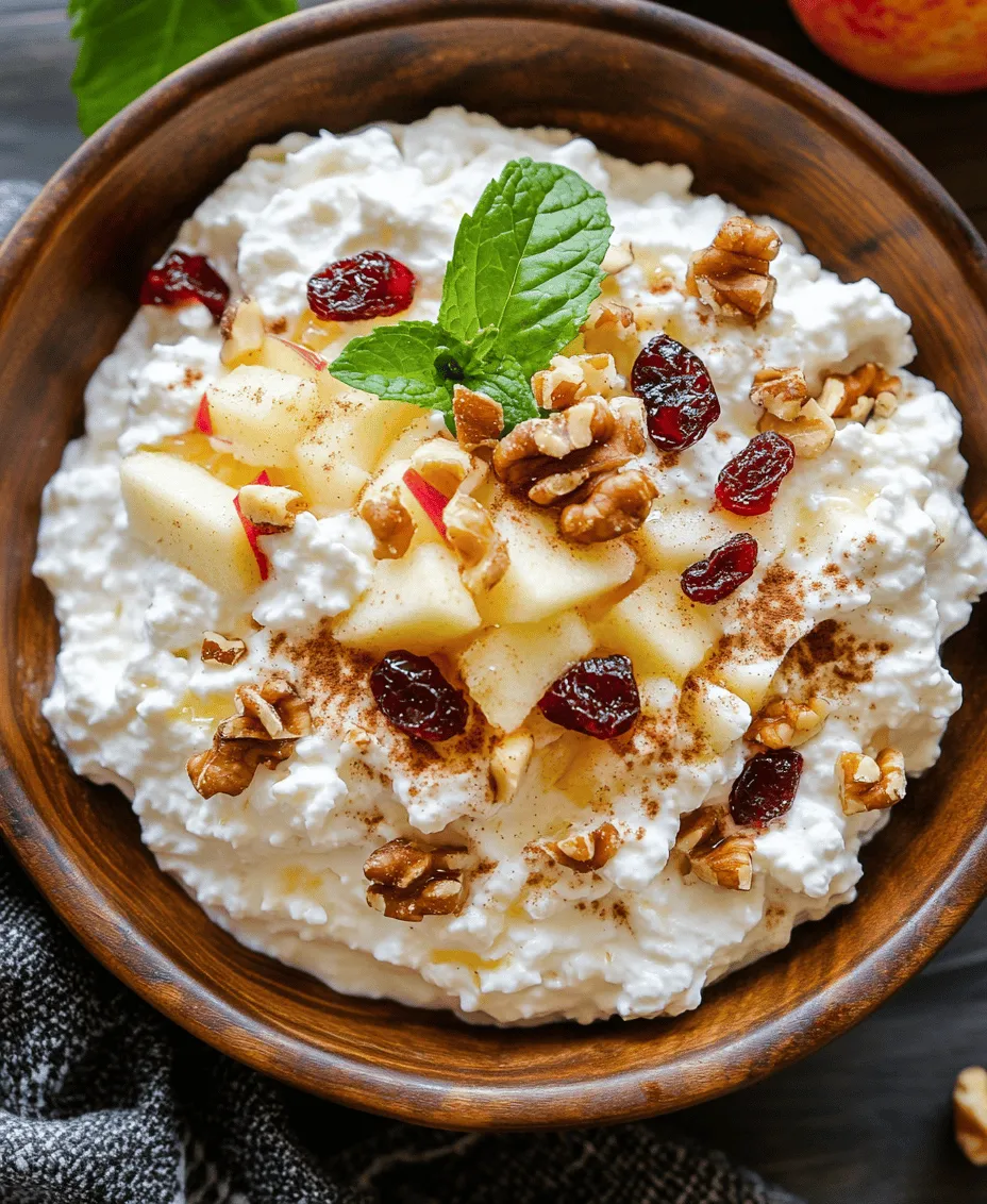 Understanding the nutritional value and versatility of cottage cheese can elevate your meals to new heights. This delicious Cottage Cheese & Apple Delight recipe is an excellent way to incorporate healthy ingredients into your diet while satisfying your taste buds. This refreshing dish combines the creaminess of cottage cheese with the crispness of apples, enhanced by the crunch of walnuts and the sweetness of dried fruits. Perfect for breakfast, a snack, or even dessert, this recipe is not only simple to prepare but also offers a wealth of nutrients.