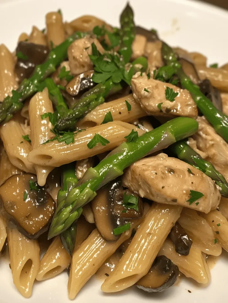 Welcome to the delightful world of Creamy Mushroom and Asparagus Chicken Penne! This dish combines the rich, indulgent flavors of creamy sauce with the fresh, vibrant notes of seasonal vegetables. Perfect for family dinners, quick weeknight meals, or as an impressive dish to serve at gatherings, this pasta recipe is sure to become a staple in your culinary repertoire.