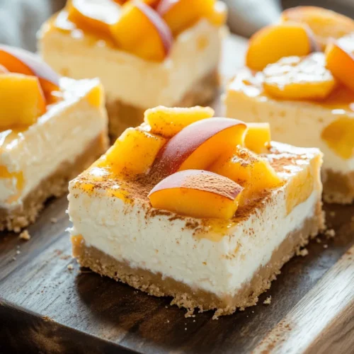 In the world of desserts, few things can rival the delightful combination of peaches and cream. These Peaches and Cream Cheesecake Bars offer a luscious blend of rich cream cheese and fresh, fruity peaches, making them the perfect treat for warm weather gatherings or a cozy night in. As summer rolls in and fresh peaches come into season, there's no better time to indulge in this sweet and creamy dessert that encapsulates the essence of the season. The smooth, velvety texture of the cheesecake pairs beautifully with the juicy sweetness of ripe peaches, creating a harmonious balance that will have your taste buds singing.