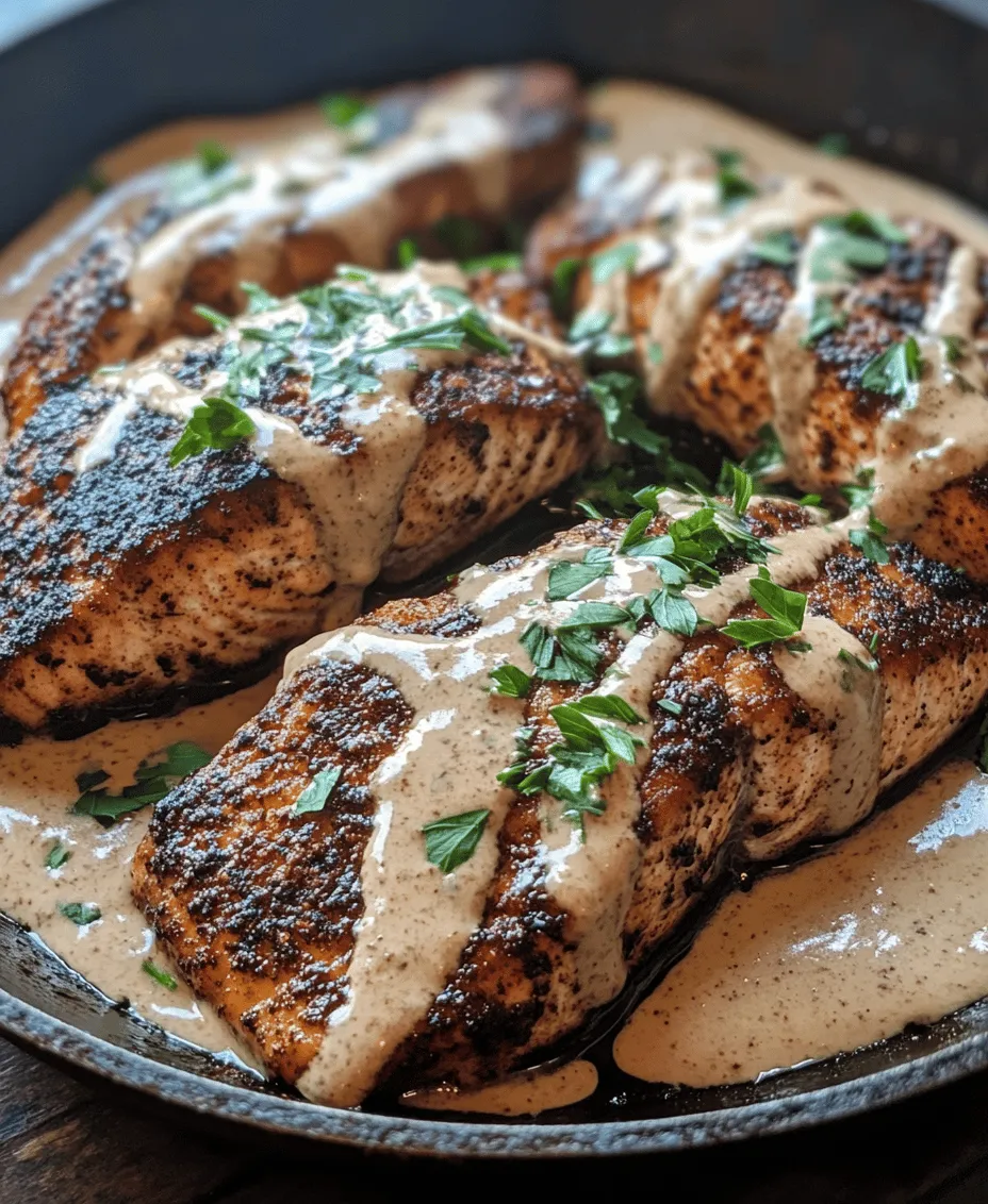 If you’re searching for a dish that marries bold flavors with healthy ingredients, look no further than <strong>blackened salmon with creamy Dijon sauce</strong>. This recipe not only tantalizes the taste buds but also offers a delightful contrast of textures, making it a standout choice for any meal. The salmon, with its rich, buttery flavor, becomes a canvas for a blend of spices that creates a crispy, charred crust, while the creamy Dijon sauce adds a tangy smoothness that elevates the dish to gourmet status.” /></p>
</p>
<h3>Cooking Time and Checking for Doneness</h3>
</p>
<p>Cooking blackened salmon to perfection requires careful attention to timing and doneness. The cooking time typically ranges from 3 to 4 minutes per side, depending on the thickness of the salmon fillets. A general rule of thumb is to cook the salmon until it reaches an internal temperature of 145°F (63°C). To check for doneness, insert a fork or a knife into the thickest part of the fillet. If the flesh flakes easily and appears opaque, your salmon is ready. For those who prefer a bit of pink in the center, you can remove the salmon from the skillet when it reaches 125°F (52°C), but ensure you allow it to rest for a few minutes as it will continue to cook from residual heat.</p>
</p>
<h3>How to Make the Creamy Dijon Sauce</h3>
</p>
<p>Creating the creamy Dijon sauce is a straightforward yet rewarding process that elevates the blackened salmon to new heights. Follow these steps for a luscious sauce:</p>
</p>
<p>1. <strong>Ingredients</strong>: You will need the following:</p>
<p>– 1/2 cup of sour cream or Greek yogurt</p>
<p>– 2 tablespoons of Dijon mustard</p>
<p>– 1 tablespoon of lemon juice</p>
<p>– 1 tablespoon of honey or maple syrup (optional for sweetness)</p>
<p>– Salt and pepper to taste</p>
</p>
<p>2. <strong>Preparation</strong>:</p>
<p>– In a mixing bowl, combine the sour cream and Dijon mustard. Whisk until well blended.</p>
<p>– Add the lemon juice and honey (if using), and continue whisking until smooth.</p>
<p>– Season with salt and pepper according to your taste preferences.</p>
</p>
<p>3. <strong>Serving</strong>: This sauce can be made in advance and refrigerated until you are ready to serve.</p>
</p>
<h3>Importance of Using the Same Skillet for Maximum Flavor</h3>
</p>
<p>One of the secrets to achieving a deeply flavorful dish lies in using the same skillet you cooked the salmon in to prepare the sauce. After removing the salmon, leave the residual spices and oils in the skillet. This not only infuses the sauce with the robust flavors from the blackening spices but also prevents waste. Simply lower the heat and add the creamy Dijon mixture to the hot skillet, scraping up any bits left behind. This process, known as deglazing, enhances the depth of flavor in your sauce and ensures that every bite is packed with that delightful smoky, spicy essence.</p>
</p>
<h3>Tips on Adjusting Sauce Consistency and Taste</h3>
</p>
<p>The creamy Dijon sauce should have a smooth, pourable consistency. If you find it too thick, you can thin it out by whisking in a little milk or water, one teaspoon at a time, until you reach the desired texture. Conversely, if you prefer a thicker sauce, you can add more sour cream or Greek yogurt.</p>
</p>
<p>For a punch of extra flavor, consider adding a splash of white wine or a pinch of smoked paprika to the sauce. If you like a bit of heat, a dash of cayenne pepper or hot sauce can elevate the flavor profile. Taste as you go, adjusting the seasoning until it perfectly complements the blackened salmon.</p>
</p>
<h3>Serving Suggestions</h3>
</p>
<p>To create a well-rounded meal, consider pairing your blackened salmon with sides that complement its bold flavors. Here are some ideas:</p>
</p>
<p>– <strong>Vegetables</strong>: Roasted asparagus or sautéed green beans are excellent choices. Their bright colors and crisp textures provide a refreshing contrast to the rich salmon. For a more substantial option, consider roasted Brussels sprouts or sautéed spinach seasoned with garlic.</p>
</p>
<p>– <strong>Grains</strong>: Serve your salmon with a side of fluffy quinoa or fragrant jasmine rice. Both options absorb the flavors of the creamy sauce beautifully. You could also opt for a wild rice blend for added texture and nuttiness.</p>
</p>
<p>– <strong>Presentation Tips</strong>: To create an appealing plate, place the blackened salmon on a bed of grains, then arrange the vegetables artistically alongside. Drizzle the creamy Dijon sauce over the salmon and grain, and sprinkle with additional spices or herbs for a pop of color.</p>
</p>
<p>– <strong>Importance of Garnishing with Fresh Parsley</strong>: A sprinkle of fresh parsley not only adds visual appeal but also enhances the flavors of the dish. The vibrant green color brings freshness and a subtle herbaceous note that balances the richness of the salmon and sauce.</p>
</p>
<p>– <strong>Serving Styles</strong>: Depending on the occasion, you can serve the salmon on individual plates for a formal dinner or family-style on a large platter for casual gatherings. Either way, the presentation will impress your guests.</p>
</p>
<h3>Nutritional Information</h3>
</p>
<p>Understanding the nutritional value of your meals is essential, especially when cooking healthy dishes like blackened salmon. Here’s a breakdown of the estimated nutritional information per serving:</p>
</p>
<p>– <strong>Calories</strong>: Approximately 350-400 calories, depending on the portion size and the ingredients used in the sauce.</p>
<p>– <strong>Protein</strong>: Salmon is an excellent source of protein, with about 30 grams per serving, which is crucial for muscle repair and overall health.</p>
<p>– <strong>Fats</strong>: Salmon is rich in healthy omega-3 fatty acids, which are beneficial for heart health. The sauce adds some fat from the sour cream or yogurt but is relatively low in saturated fat.</p>
<p>– <strong>Vitamins and Minerals</strong>: Salmon is packed with vitamins B12 and D, selenium, and potassium. The spices and Dijon mustard contribute antioxidants and essential minerals.</p>
</p>
<p>The dish’s combination of spices also provides health benefits. For example, paprika contains capsaicin, which may help with inflammation, while garlic powder has been linked to immune support.</p>
</p>
<h3>Variations and Customizations</h3>
</p>
<p>One of the great advantages of cooking is the ability to personalize dishes to fit dietary needs or preferences. Here are some variations and customizations you might consider:</p>
</p>
<p>– <strong>Dietary Preferences</strong>: To make this dish gluten-free, ensure that all spices and condiments are labeled as such. For a dairy-free version, substitute the sour cream with a dairy-free yogurt or cashew cream.</p>
</p>
<p>– <strong>Flavor Variations</strong>: For a citrus twist, consider adding lemon or lime zest to the creamy Dijon sauce. Fresh herbs like dill or tarragon can also enhance the flavor and complement the fish beautifully.</p>
</p>
<p>– <strong>Alternative Proteins</strong>: If you’re not a fan of salmon or are looking for variety, you can substitute with other firm fish like mahi-mahi, trout, or even chicken breasts. Adjust the cooking time accordingly based on the thickness of the protein.</p>
</p>
<h3>Conclusion</h3>
</p>
<p>Blackened salmon with creamy Dijon sauce is a deliciously flavorful dish that elegantly combines spice and creaminess, making it perfect for a weeknight dinner or an entertaining feast. The bold spices of the salmon pair harmoniously with the tangy sauce, creating a delightful experience for your taste buds. With its quick preparation and easy-to-follow steps, this recipe is approachable for cooks of all skill levels.</p>
</p>
<p>Whether you’re enjoying a relaxing meal at home or impressing guests at a dinner party, this dish is sure to become a favorite. Don’t hesitate to try making blackened salmon with creamy Dijon sauce in your kitchen, and feel free to explore other seafood recipes or variations that tantalize your palate. Happy cooking!</p>
<div id=