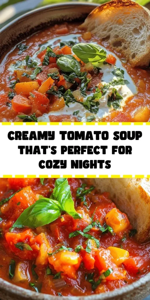 Warm up with this indulgent creamy chunky tomato soup that's bursting with flavor! Made with fresh veggies, crushed tomatoes, and a touch of heavy cream, this comforting dish is perfect for chilly days. Simple to prepare in just 35 minutes, it's an ideal pairing with crusty bread or a classic grilled cheese. Garnished with fresh basil for a pop of freshness, this soup is sure to become a favorite in your home. Give it a try today!