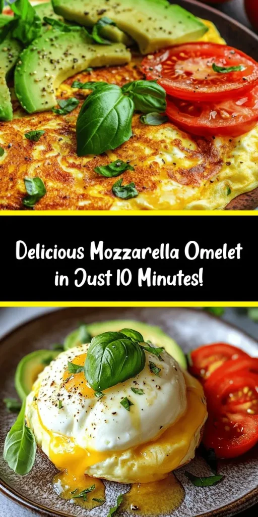 Indulge in a Cheesy Delight Mozzarella Omelet that’s quick and easy to make! This recipe features fluffy eggs mixed with creamy mozzarella and fresh herbs, all cooked to perfection in just 10 minutes. Ideal for a satisfying breakfast or brunch, you can customize it with sliced tomatoes or avocado for added freshness. Whip this up for a delicious start to your day that will leave you craving more! Perfect for cheese lovers!