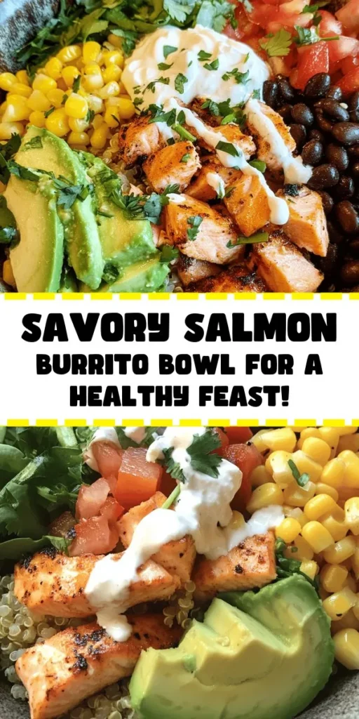 Dive into this delicious Salmon Sensation Burrito Bowl packed with flavor and nutrition! Combine fluffy quinoa with perfectly baked salmon, fresh veggies, and hearty black beans and corn. Top it off with creamy Greek yogurt and a squeeze of lime for an extra zing. This vibrant bowl is perfect for meal prep and can be customized with your favorite toppings like salsa or feta. Enjoy a healthy meal that's both satisfying and easy to make! Perfect for lunch or dinner.