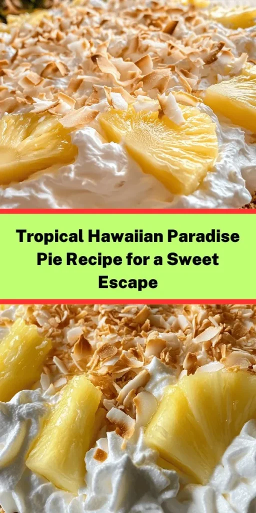 Bring a taste of the tropics to your dessert table with this delicious Hawaiian Paradise Pie! Made with a buttery graham cracker crust and a creamy filling of crushed pineapple, shredded coconut, and macadamia nuts, this no-bake treat is perfect for any occasion. Whip it up in just 30 minutes and let it chill for a few hours. For an extra touch, top it with toasted coconut flakes and fresh pineapple slices. Your guests will love this refreshing slice of paradise!