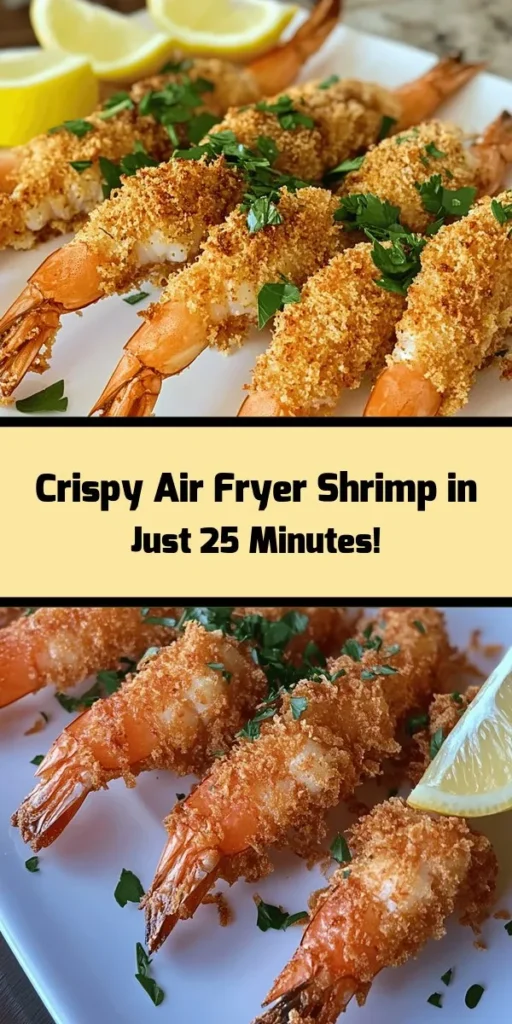 Experience the delicious crunch of Crispy Air Fryer Shrimp! This easy recipe features large shrimp coated in a flavorful blend of panko breadcrumbs, garlic, and spices, cooked to perfection in your air fryer. In just 25 minutes, you’ll have a golden-brown appetizer or main dish that’s perfect for any occasion. Serve with zesty lemon wedges and a sprinkle of fresh parsley for a delightful meal everyone will love. Give it a try!