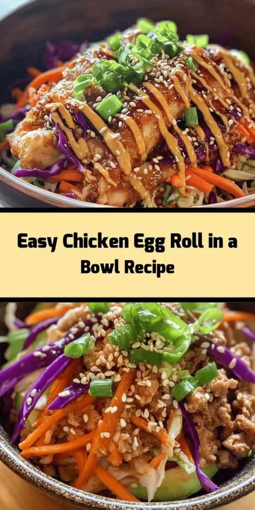 Try this quick and delicious Egg Roll in a Bowl with Chicken! Perfect for busy weeknights, this one-pan meal combines ground chicken with crunchy coleslaw mix, garlic, and fresh ginger for a burst of flavor. Toss in some soy sauce, sesame oil, and sriracha for a tasty kick. Ready in just 20 minutes, it's an easy way to enjoy your favorite egg roll flavors without the hassle. Top it off with green onions or sesame seeds for an extra touch!
