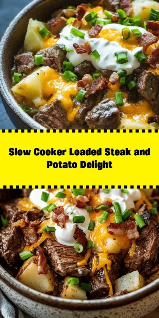 Indulge in this mouthwatering Crockpot Loaded Steak and Potato Bake! Perfect for busy days, this comforting dish features tender ribeye steak, hearty potatoes, and a creamy cheesy sauce. Simply layer the ingredients in your crockpot, season, and let it cook while you enjoy your day. In just a few hours, you'll have a delicious meal ready to share, topped with crumbled bacon and fresh green onions. A family favorite that's sure to impress!