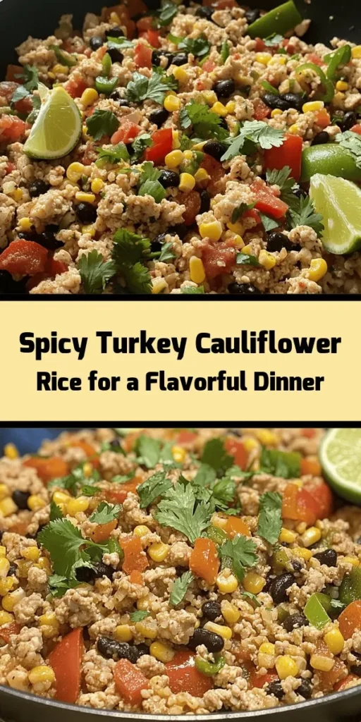 Elevate your weeknight dinners with this Spicy Turkey Cauliflower Rice recipe! Packed with lean ground turkey, vibrant veggies, and zesty spices, this dish is not only flavorful but also healthy. It's quick to make, ready in just 30 minutes, and serves four. Perfect for meal prep or a cozy dinner, serve it with fresh cilantro and lime wedges for an extra kick. Enjoy a delicious and satisfying meal that's low-carb and full of nutrients!