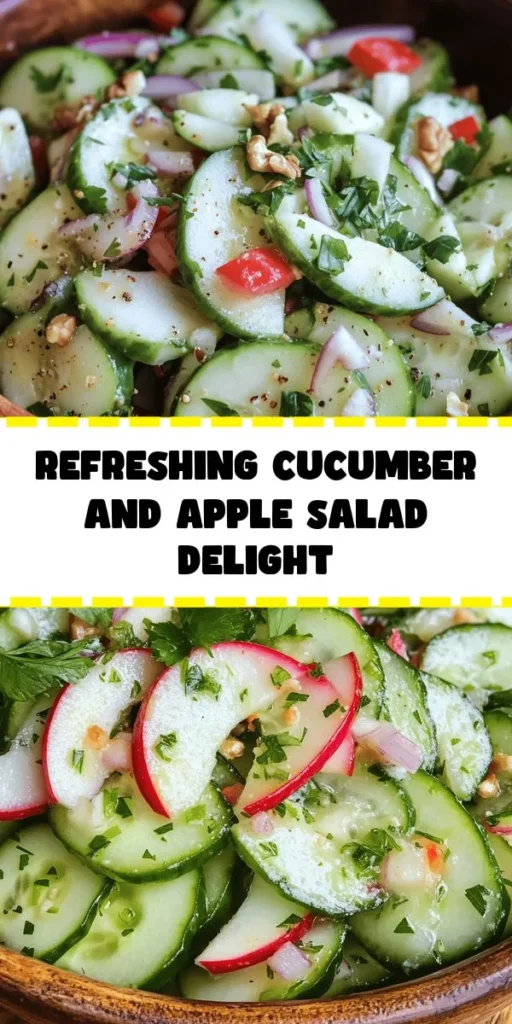 Experience the refreshing crunch of our Crispy Cucumber & Apple Delight! This easy recipe combines crispy cucumbers, tart apples, and colorful bell peppers, all tossed in a creamy Greek yogurt dressing with a touch of honey and apple cider vinegar. Perfect as a side dish or light meal, it's a playful and healthy addition to any table. Whip it up in just 15 minutes and enjoy a burst of flavor with every bite! Ideal for summer picnics or quick lunches.