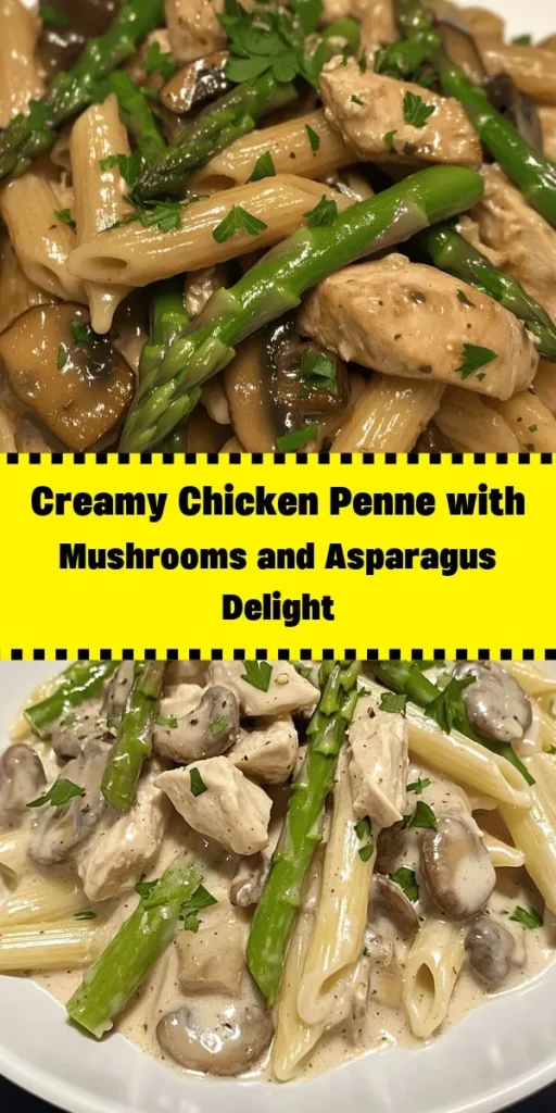 Indulge in a delightful Creamy Mushroom and Asparagus Chicken Penne that brings warmth and comfort to your dinner table! This easy recipe features tender penne pasta, sautéed chicken, and fresh veggies combined in a rich, creamy sauce with a hint of lemon. Perfect for busy weeknights, it takes just 30 minutes to make. Garnished with parsley, this dish is not only delicious but visually appealing too. Try it tonight for a satisfying meal everyone will love!