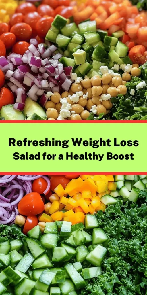 Revitalize your meals with this Ultimate Weight Loss Salad, packed with nutritious ingredients that are perfect for any health-focused diet! Bursting with fresh greens, vibrant veggies, creamy avocado, and protein-rich chickpeas, this salad is both filling and refreshing. Tossed with a light lemon-balsamic dressing, it’s easy to prepare and can be served immediately or chilled for enhanced flavor. Enjoy a wholesome meal that makes healthy eating delicious!