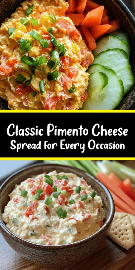 Discover the deliciousness of Old Fashioned Pimento Cheese, a classic spread that’s perfect for any occasion! With a creamy blend of sharp cheddar and cream cheese, combined with zesty pimentos and green onions, this recipe is a crowd-pleaser. Whip it up in just 10 minutes and let it chill for an hour to enhance the flavors. Serve it with crackers, toasted bread, or fresh veggies for a tasty appetizer that will impress!