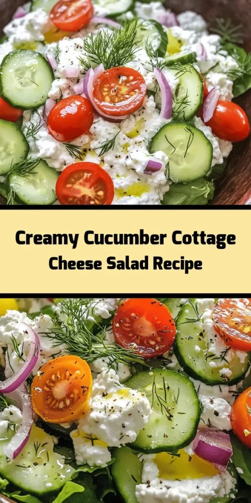 Enjoy a refreshing twist with this Cool & Creamy Cottage Cheese Cucumber Salad! This easy recipe comes together in just 10 minutes, featuring creamy cottage cheese, crunchy cucumbers, and juicy cherry tomatoes. Brighten it up with fresh dill and a splash of lemon juice. Perfect as a light meal or a side dish over mixed greens. Add crumbled feta for an extra flavor boost! A delicious and nutritious salad to brighten your day!