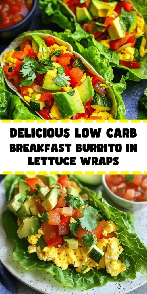 Start your day right with this Low Carb Breakfast Burrito Delight! Packed with fluffy scrambled eggs, vibrant bell peppers, zucchini, and creamy avocado, all wrapped in fresh lettuce leaves for a healthy twist. This quick and easy recipe takes just 25 minutes and serves two, making it perfect for breakfast or brunch. Add a touch of salsa for extra flavor, and enjoy a delicious, nutritious meal that keeps you energized. Give it a try!