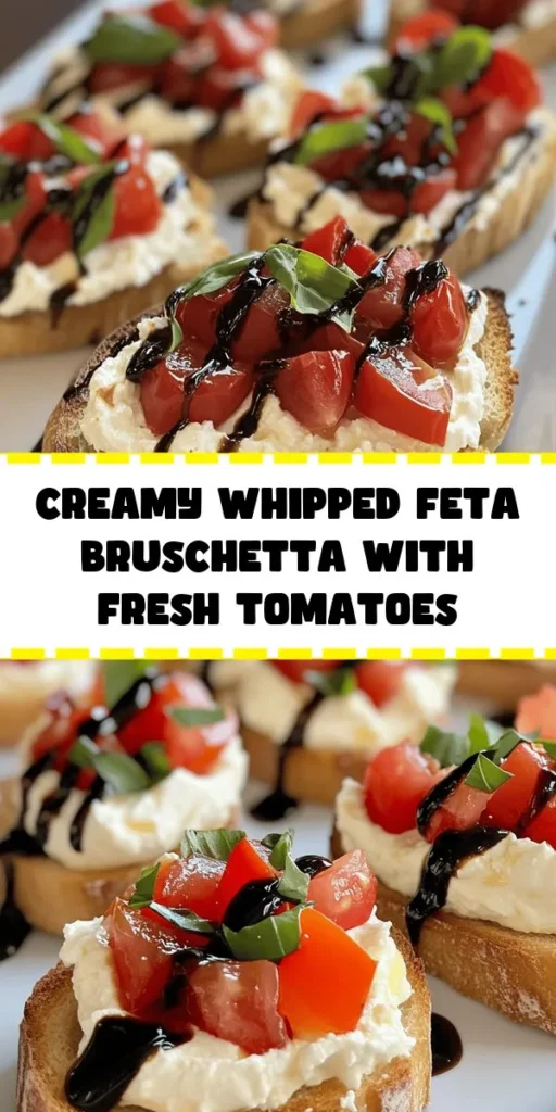 Elevate your appetizer game with this Whipped Feta Bruschetta! Made with creamy whipped feta blended with Greek yogurt, garlic, and oregano, it's perfectly spread on toasted baguette slices. Topped with fresh cherry tomatoes and basil, this dish is a burst of flavor in every bite. Drizzle with balsamic glaze for a touch of sweetness. Perfect for gatherings or a cozy night in, it's easy to prepare and absolutely delicious. Try it today!