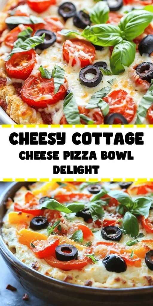 Looking for a unique twist on pizza? Try this Cottage Cheese Pizza Bowl! It's a delicious, high-protein meal loaded with flavor. Layer creamy cottage cheese with fresh tomatoes, vibrant bell peppers, black olives, and your choice of protein, then top it all off with gooey mozzarella and Parmesan. Bake until bubbly and golden, then enjoy garnished with fresh basil. Perfect for a quick dinner or a fun appetizer, this recipe is sure to impress!