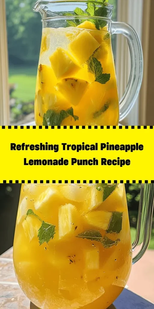 Quench your thirst with this refreshing Tropical Pineapple Lemonade Punch! Perfect for parties or a sunny day, this simple recipe combines fresh pineapple juice and zesty lemon juice for a fruity delight. With just honey or agave syrup for sweetness, sparkling water for fizz, and beautiful garnishes of pineapple chunks, lemon slices, and mint leaves, it's a crowd-pleaser you can whip up in just 10 minutes. Serve over ice and enjoy the taste of paradise!