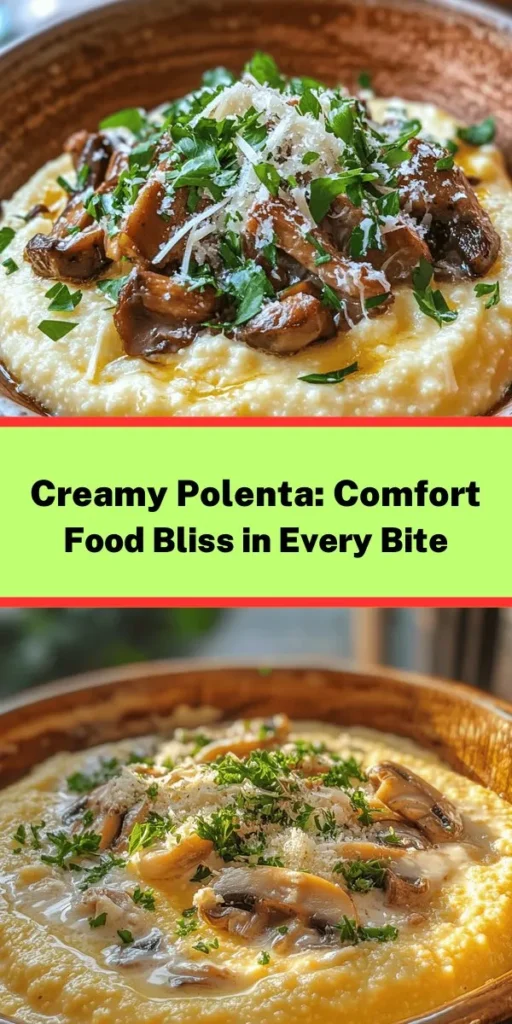 Indulge in this creamy dreamy polenta that elevates comfort food to a whole new level! Made with coarsely ground cornmeal, rich broth, and finished with butter, heavy cream, and optional Parmesan cheese, this dish is a savory delight. Customize it with your favorite toppings like sautéed mushrooms or roasted veggies for a delicious meal. Perfect as a side or main dish, this polenta is warm, hearty, and bursting with flavor. Give it a try!