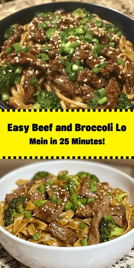 Satisfy your cravings with this easy and delicious Savory Beef and Broccoli Lo Mein! Perfectly cooked lo mein noodles are combined with tender beef flank steak and vibrant broccoli florets, all tossed in a rich sauce made of soy sauce, oyster sauce, and a hint of sesame. This dish is quick to prepare in under 30 minutes and serves four, making it ideal for a weeknight dinner. Don’t forget to garnish with green onions and sesame seeds for an extra touch!