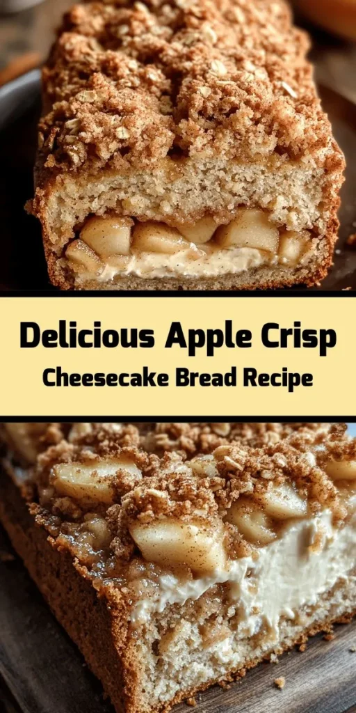 Indulge in the perfect autumn treat with this delicious Apple Crisp Cheesecake Bread! With layers of tender bread, spiced apple filling, and creamy cheesecake swirls, it’s everything you love about fall in every bite. This easy recipe features a crumbly oat topping and is perfect for breakfast or dessert. Bake it today and enjoy warm slices drizzled with caramel or a dollop of whipped cream. Your family will be asking for seconds!