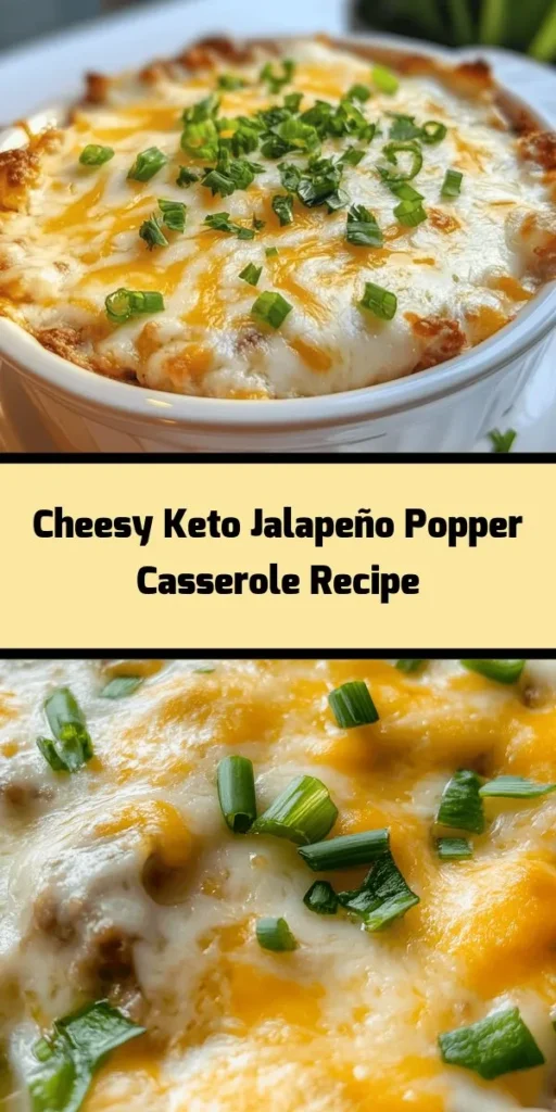 Spice up your dinner with this Cheesy Keto Jalapeño Popper Casserole! This delicious dish features ground turkey, cream cheese, and a blend of cheddar and mozzarella cheeses, all baked to bubbly perfection. The fresh jalapeños add just the right amount of heat, while optional bacon bits bring a delightful crunch. Perfect for family meals or gatherings, this easy recipe is low-carb and packed with flavor. Enjoy a satisfying, cheesy treat that everyone will love!