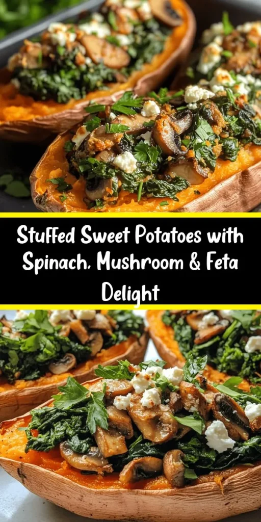 Elevate your dinner with these savory stuffed sweet potatoes, packed with a delicious filling of sautéed spinach, mushrooms, and creamy feta cheese. This recipe is simple to make, taking only 15 minutes of prep time before baking to perfection. The sweet potatoes create the ideal vessel for the hearty filling, making it a nutritious and satisfying meal. Perfect for a cozy weeknight dinner or meal prep, and don’t forget to garnish with fresh parsley for that extra touch. Enjoy this wholesome delight!