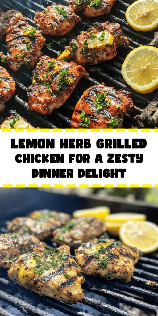 Bring a burst of flavor to your dinner table with this Zesty Lemon Herb Grilled Chicken! This simple recipe features juicy, marinated chicken breasts infused with fresh lemon and aromatic herbs. Perfect for grilling season, it's a quick and healthy choice that your family will love. Ready in just 40 minutes, it serves four and is ideal for weeknight meals or weekend gatherings. Garnish with fresh parsley for an extra touch of color!