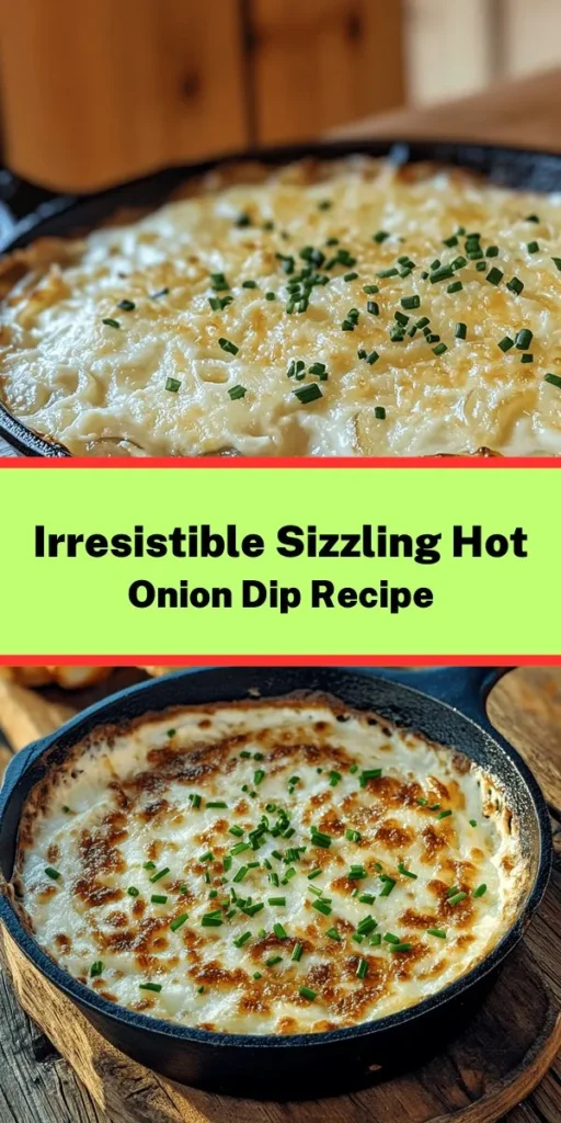 Indulge in the ultimate appetizer with this Sizzling Hot Onion Dip! Perfect for gatherings or a cozy night in, this creamy dip combines caramelized onions, rich cheeses, and flavorful spices. Just sauté the onions, mix everything together, bake until bubbly, and enjoy the golden, cheesy goodness. Serve it warm with tortilla chips, pita bread, or fresh veggies for a crowd-pleaser. Get ready for a deliciously addictive dip everyone will love!