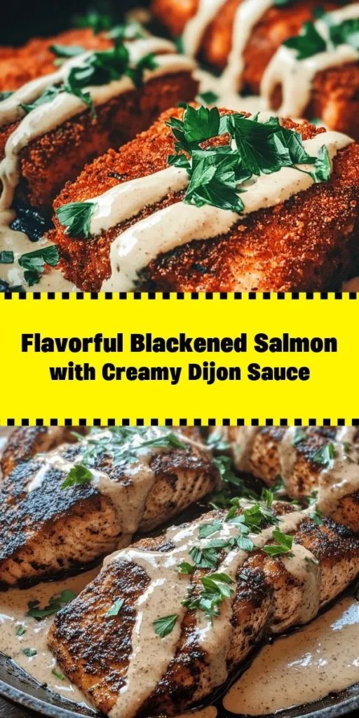Discover the perfect blend of spicy and creamy with this Blackened Salmon recipe! These perfectly seasoned salmon fillets are seared to perfection and topped with a rich Dijon sauce that adds a delightful kick. Ready in just 25 minutes, this dish is not only quick to prepare but also packed with flavor. Elevate your dinner with a touch of elegance, and impress your family or guests. Don't forget the fresh parsley for that finishing touch!