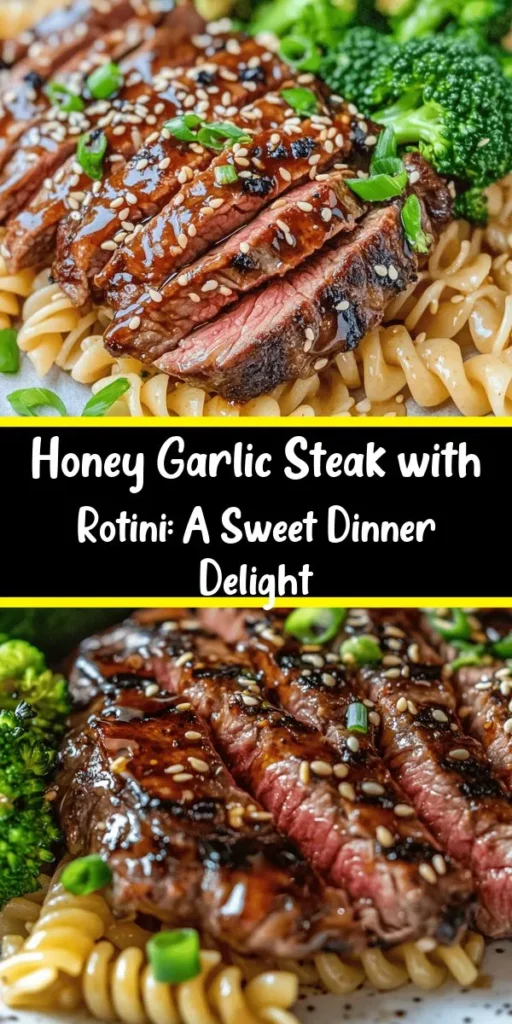 Indulge in this Sticky Honey Garlic Steak and Rotini that's sure to impress! Start with perfectly seasoned ribeye steaks seared to your liking and glazed in a sweet and savory honey garlic sauce. Pair it with rotini pasta tossed with vibrant broccoli for a complete meal. Garnish with sesame seeds and green onions for that extra flair. Ready in just 40 minutes, it's perfect for a quick weeknight dinner or a special occasion. Enjoy every bite!