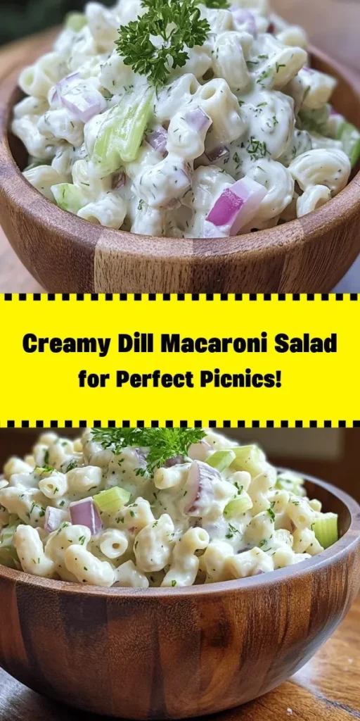 Get ready to impress at your next gathering with this Dill-icious Macaroni Salad! This creamy and tangy twist on a classic dish combines elbow macaroni with dill pickles, red onion, and crunchy celery, all coated in a delightful dressing of mayo, sour cream, and fresh dill. Perfect for picnics or potlucks, it’s both easy to make and a crowd-pleaser. Chill it for an hour to let the flavors meld, and garnish with fresh parsley for a vibrant finish!