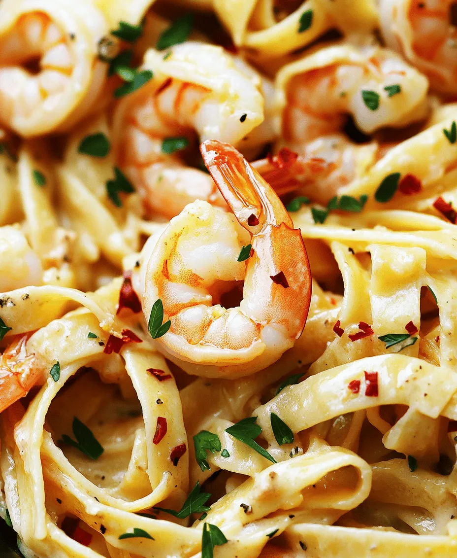Fettuccine, a flat, thick type of pasta made from egg and flour, serves as the perfect vessel for this creamy sauce. Its broad surface area allows for better adherence to sauces compared to thinner varieties, ensuring that every bite is filled with flavor. When cooked properly, fettuccine has a delightful chewiness that complements the tenderness of the shrimp and the richness of the sauce.