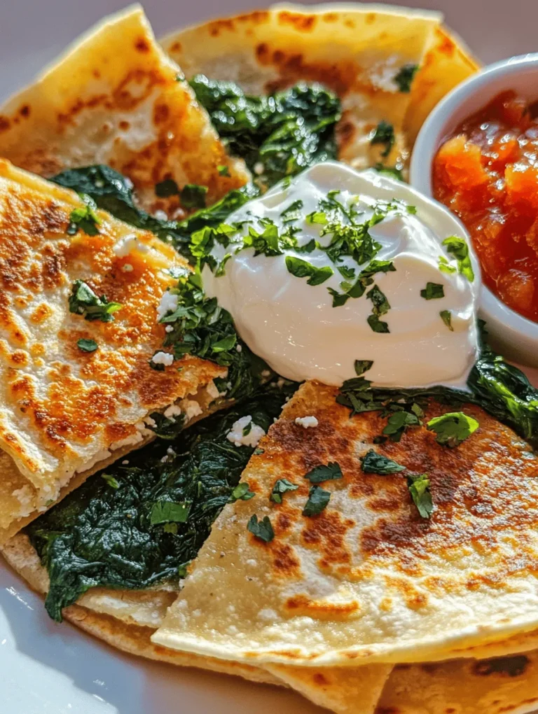 Quesadillas have firmly established themselves as a beloved staple in various cuisines, celebrated for their versatility and ability to be whipped up in no time. Whether served as a quick snack, a satisfying meal, or a party appetizer, quesadillas have something for everyone. Their simple yet adaptable nature allows cooks to get creative, filling them with just about anything they can imagine. However, today we’re elevating this cherished dish with a nutritious twist by introducing Spinach & Feta Bliss Quesadillas. This delightful recipe offers a delicious combination of fresh spinach and tangy feta cheese, making it an excellent option for vegetarians and anyone seeking a lighter meal.