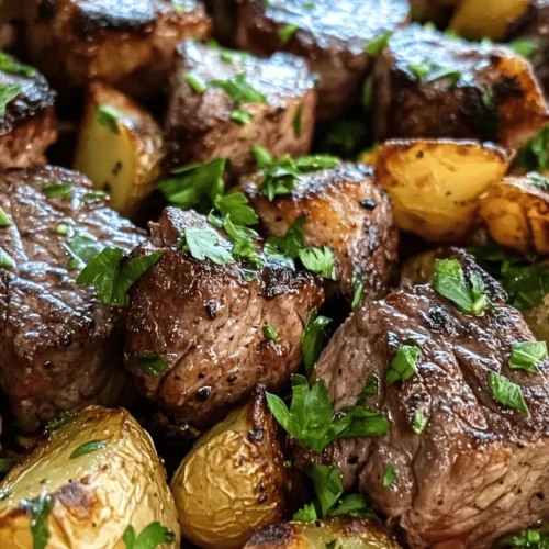 Garlic Butter Steak Bites and Potatoes is a recipe that brings together the rich, savory essence of steak with the buttery, aromatic flavors of garlic, resulting in a dish that is not only delicious but also incredibly satisfying. The appeal of this dish lies in its simplicity and versatility; it can be prepared for an intimate family dinner or served as a crowd-pleasing appetizer at your next gathering. With just a few ingredients and minimal prep time, this meal strikes the perfect balance between gourmet and accessible.