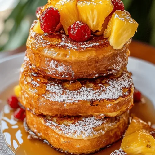 To create the perfect Tropical Hawaiian Roll French Toast, the star of the show is undoubtedly the Hawaiian rolls. These delightful little buns are often celebrated for their unique sweetness and fluffiness, which sets them apart from traditional bread. Originating from the Aloha State, Hawaiian rolls are typically made with a blend of flour, sugar, and a hint of pineapple juice, lending them their characteristic flavor and tender texture.