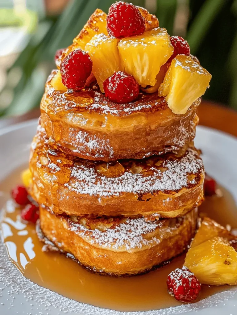To create the perfect Tropical Hawaiian Roll French Toast, the star of the show is undoubtedly the Hawaiian rolls. These delightful little buns are often celebrated for their unique sweetness and fluffiness, which sets them apart from traditional bread. Originating from the Aloha State, Hawaiian rolls are typically made with a blend of flour, sugar, and a hint of pineapple juice, lending them their characteristic flavor and tender texture.