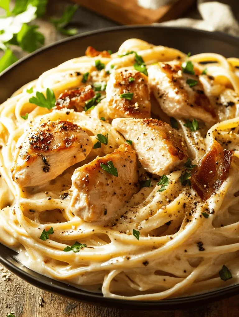 Chicken Carbonara is a beloved classic Italian dish that has charmed its way into the hearts of food lovers around the world. Traditionally made with guanciale, pecorino cheese, and eggs, this pasta dish is known for its rich and creamy sauce that clings to each strand of spaghetti, creating a mouthwatering experience. However, we’re giving this traditional recipe a delightful twist by incorporating tender chicken and pancetta, which add a hearty, flavorful dimension to the dish.