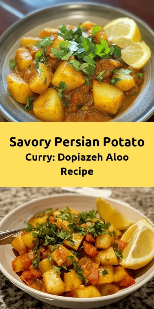 Discover the delicious flavors of Dopiazeh Aloo, a delightful Persian potato curry that's easy to make! With just a few simple ingredients like potatoes, onions, and a blend of aromatic spices, this dish comes together in under 40 minutes. Sauté onions until golden, add spices and tomatoes, then simmer with potatoes for a comforting meal. Garnish with fresh cilantro and serve with lemon wedges, steamed rice, or flatbreads for a wholesome family dinner. Perfect for any occasion!