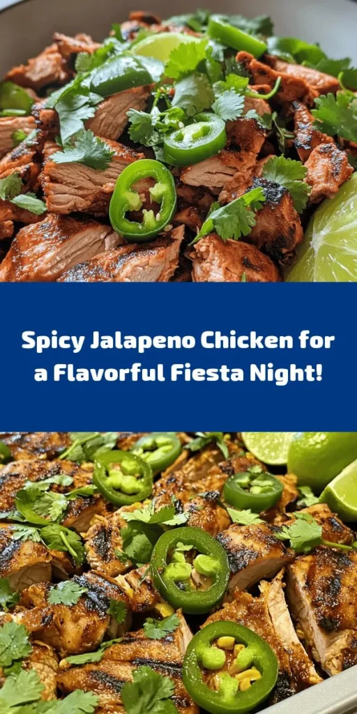 Bring the heat to your dinner table with this spicy jalapeno chicken recipe! With juicy, marinated chicken breasts grilled to perfection and topped with charred jalapenos, this dish is a flavor explosion. Perfect for spice lovers, it’s simple to prepare and makes a great meal served with rice, tortillas, or a fresh salad. Don't forget to garnish with fresh cilantro and lime wedges for an extra zesty kick. Get ready to impress your family and friends!