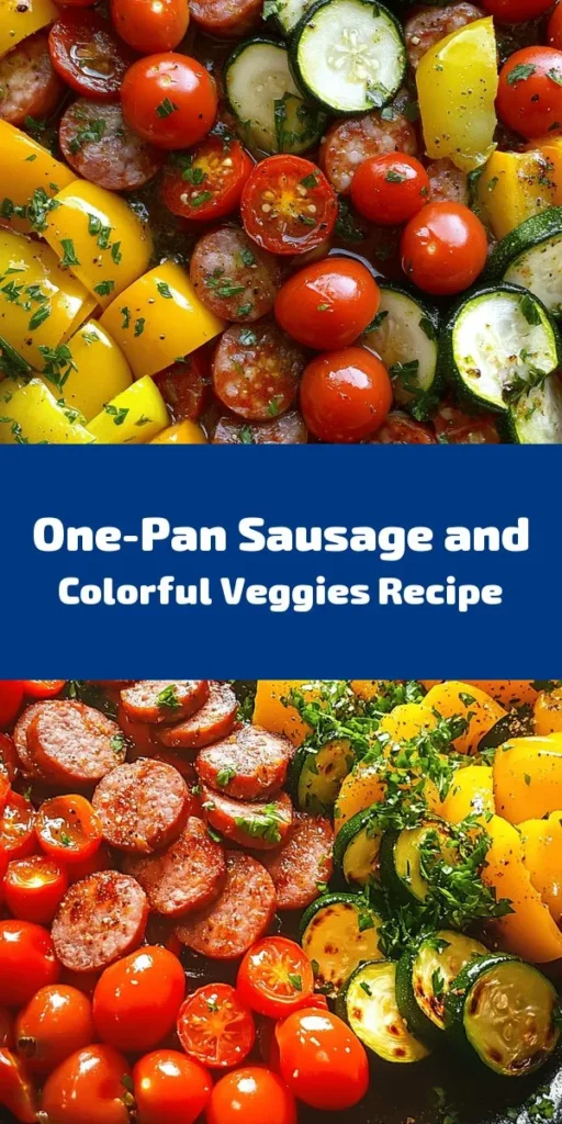 Elevate your weeknight dinners with this One-Pan Sausage and Rainbow Veggies Delight! Bursting with colorful bell peppers, zucchini, and cherry tomatoes, this easy recipe combines sliced smoked sausage for a hearty meal. Just toss everything together, roast in the oven, and enjoy a delicious dish with minimal cleanup. Perfect for busy nights and ready in just 40 minutes. Don't forget to garnish with fresh parsley for an extra pop!