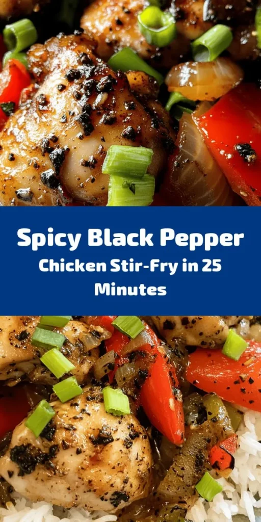 Spice up your dinner with this delicious Black Pepper Chicken that has a perfect kick! Made with tender chicken thighs and a flavorful marinade of black pepper, soy sauce, and oyster sauce, this dish is a crowd-pleaser. Stir-fried with vibrant bell peppers and aromatic ginger and garlic, it's seasoned to perfection. Serve it over fluffy jasmine rice for a satisfying meal in just 25 minutes. Great for busy weeknights or impressing guests!